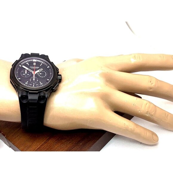 Concord Men's Watch C2 Swiss Automatic Chronograph Black Dial Rubber Ban… - Picture 4 of 12